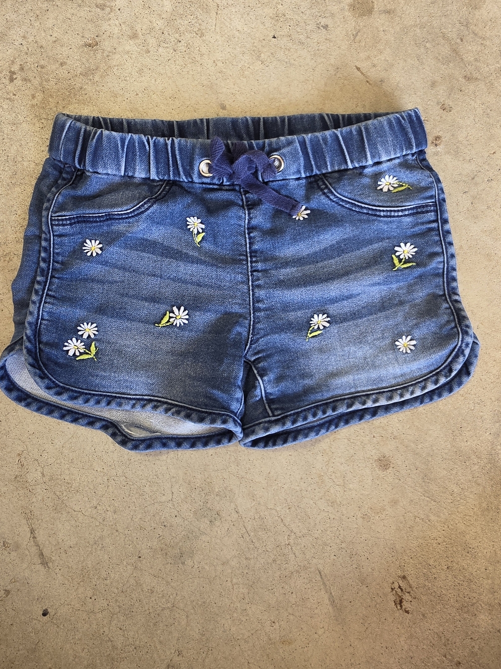 Girls' Blue Daisy Embroidered Pull-On Shorts